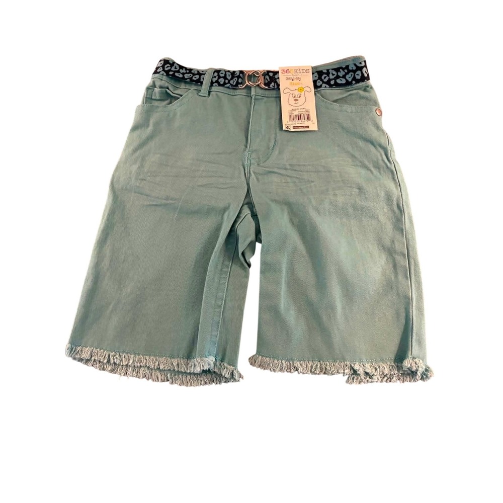 365 Kids from Garanimals Bermuda Shorts Girls Size 6 Aqua NWT Raw Hem Belted